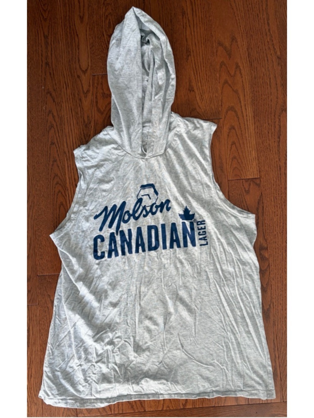 Men's Molson Canadian Gray Blue Sleeveless Hoodie XL